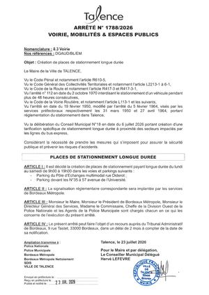 Arrete 1788-2026-Creation Place De Stationnement Longue Duree - Publié Le 24 07 2026