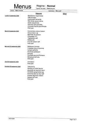 Menu Du 21 Au 25 Septembre 2026