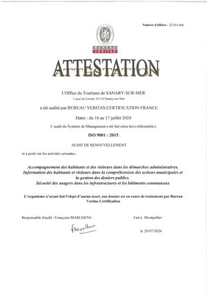 Attestation Renouvellement ISO 9001