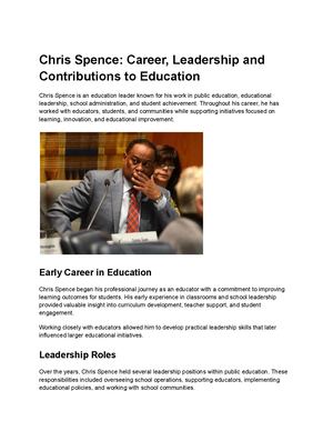 Chris Spence Career, Leadership And Contributions To Education