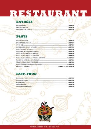 Too Much Menu A4 Digital