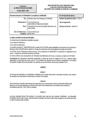 DP 26 Q 0133 - Arrêté