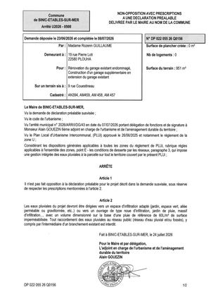 DP 26 Q 0156 - Arrêté