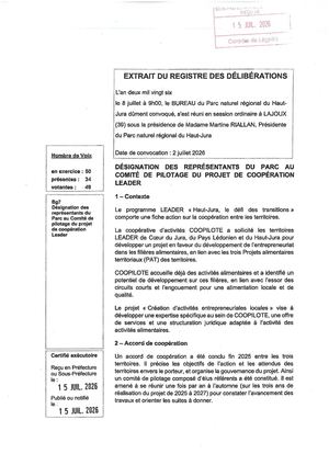 Bureau_2026_juillet_Designation Representants Parc Comité Pilotage Projet Coopération Leader