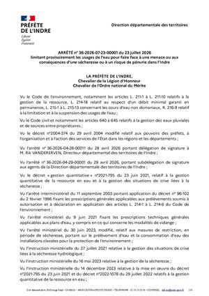 Arrêté De Restriction eau du 23 Juillet