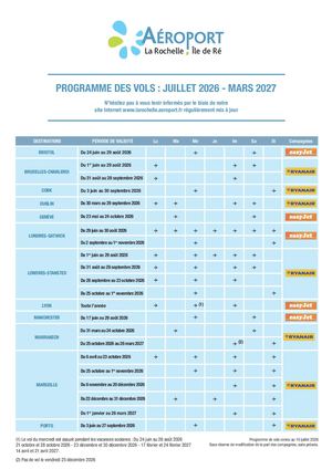 Aéroport La Rochelle Programme De Vols Janvier à Octobre 2026 V23 01 2026
