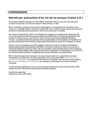 Communique BDT Cristal