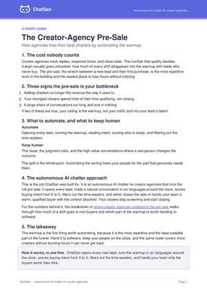 ChatSan: The Creator-Agency Pre-Sale Guide