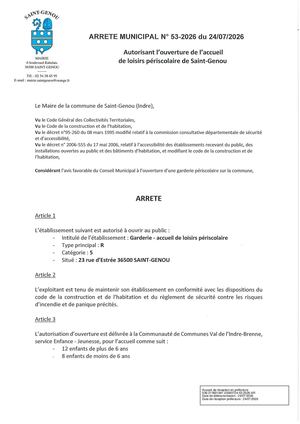 Arrette 53 2026 Autorisation Ouverture Accueil Loisirs Periscolaire
