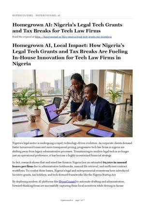 Homegrown AI: Nigeria’s Legal Tech Grants and Tax Breaks for Tech Law Firms