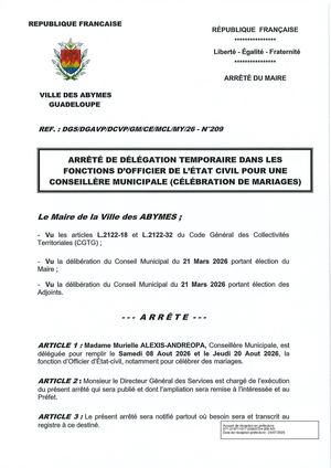 Arrêté N°209 - Mariage ANDREOPA ALEXIS  Suite CL