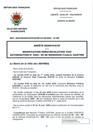 Arrêté N°206 - 89 GASTINE  Suite CL