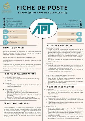 Lav Fiche De Poste Employe De Laverie Polyvalement