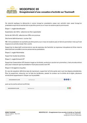Modopsoc 05 Enregistrement D'une Cessation D'activité Sur Tourinsoft