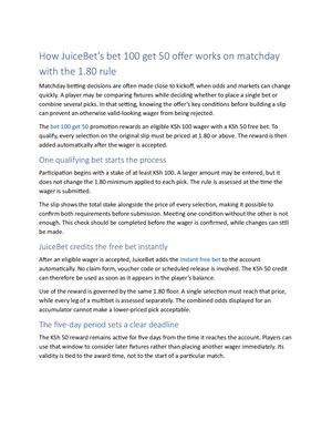 How JuiceBet’s bet 100 get 50 offer works on matchday with the 1.80 rule