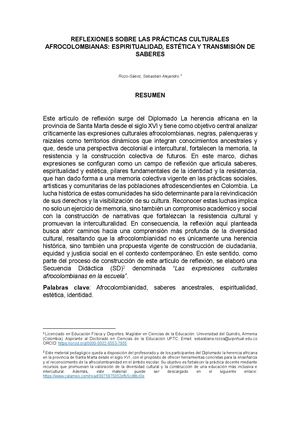 REFLEXIONES SOBRE LAS PRÁCTICAS CULTURALES AFROCOLOMBIANAS: ESPIRITUALIDAD, ESTÉTICA Y TRANSMISIÓN DE SABERES