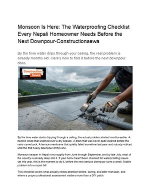 Monsoon Is Here The Waterproofing Checklist Every Nepali Homeowner Needs Before The Next Downpour Constructionsewa