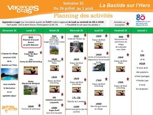 Programme Activités Semaine du 26 Juillet au 1 Aout