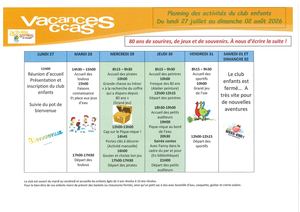 Programme Du 26 Juillet Au 1er Août 2026