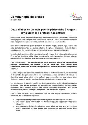 Deux affaires en un mois pour le périscolaire à Angers : il y a urgence à protéger nos enfants !