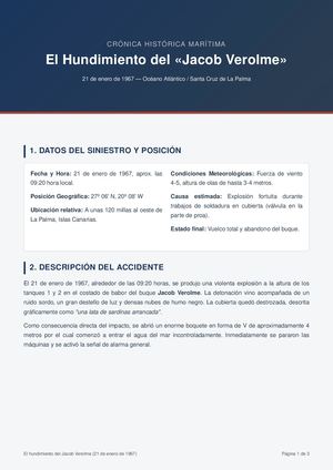 El hundimiento del Jacob Verolme 1967.