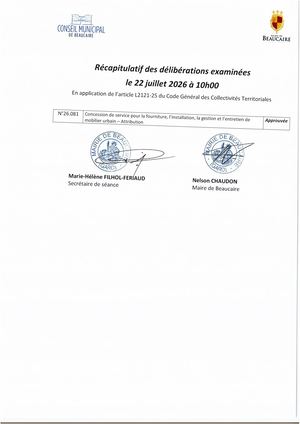 Récapitulatif Des Délibérations Examinées Le 22 Juillet 2026 à 10h00