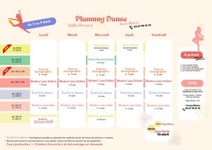 Planning Danse Du 3 Au 9 Aout 2026