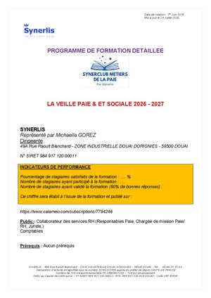 Programme Détaillé La Veille Paie & Sociale 2026 2027