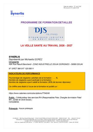 Programme Détaillé La Veille Sante Au Travail 2026 2027
