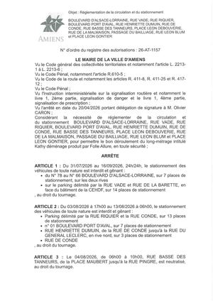 26 AT 1157 Réglementation Du Stationnement Et De La Circulation Boulevard Alsace Lorraine & Autres Du 3 07 26 Au 16 09 26 - Publiée Le 27 07 2026