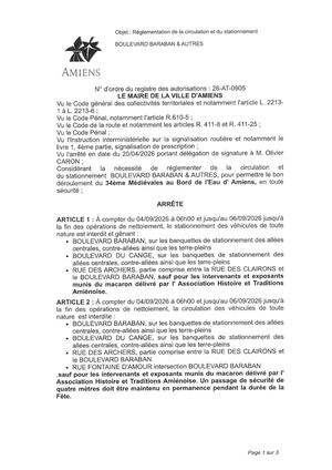 26 AT 0905 Réglementation De La Circulation Et Du Stationnement Boulevard Baraban & Autres Arrêté Municipal Des Médiévales - Publiée Le 27 07 202