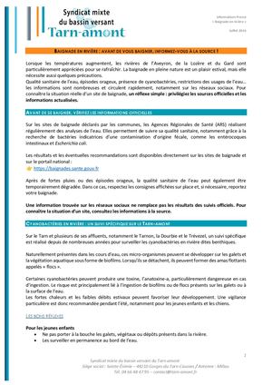 2026 07 24 Informations Baignade Et Cyanobactéries Vf
