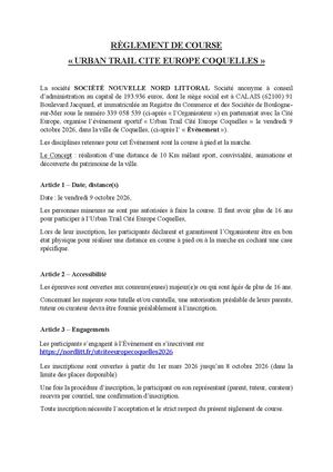 Reglement Urban Trail Cite Europe Coquelles