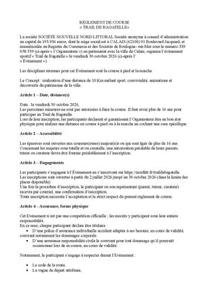 Reglement Trail De Bagatelle 2026