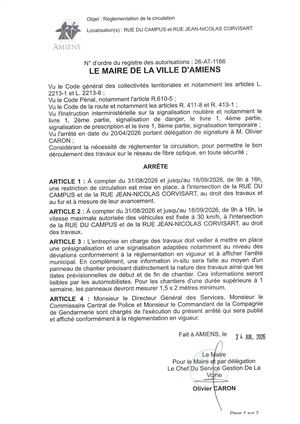 26 AT 1166 Réglementation  De La Circulation Rue Du Campus & Rue Jean Nicolas Corvisart Du 31 08 2026 Au 18 09 2026  - Publiée Le 27 07 2026