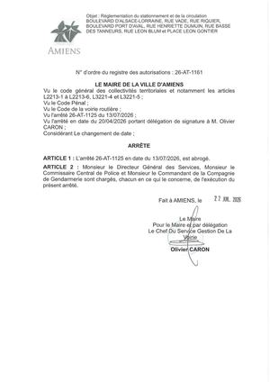 26 AT 1161 Réglementation Du Stationnement Et De La Circulation Boulevard Alsace Lorraine & Autres - Arrêté 26 AT 1125- Est Abrogé  - Publiée Le 27 07 2026