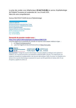 Rdv Telephone Oph Fermeture Ete