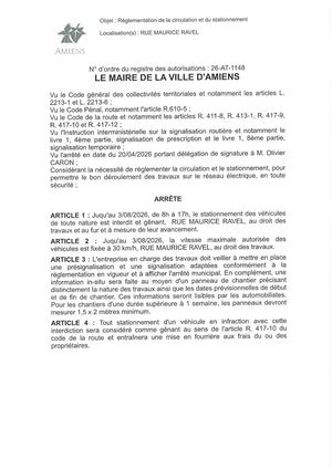 26 AT 1148 Réglementation Du Stationnement Et De Circulation Rue Maurice Ravel Jusqu'au 03 08 2026 - Publiée Le 27 07 2026