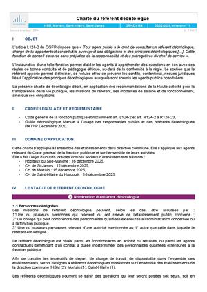 Charte du référent déontologue