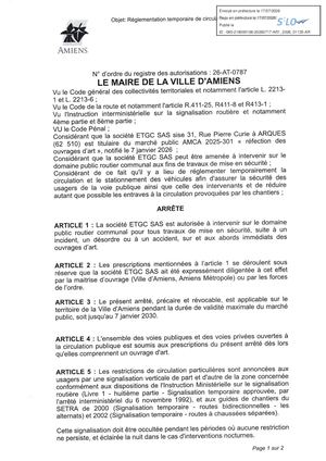 26 AT 0787  Réglementation Travaux - PLACE DE L'HOTEL DE VILLE - Publiée Le 27 07 2026