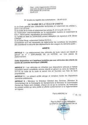 26 AP 0131 Interdiction De Stationnement - ESPLANADE DE LA HOTOIE - Publiée Le 27 07 2026