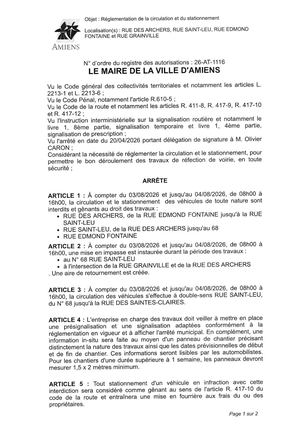 26 AT 1116 Réglementation De La Circulation Et Du Staionnement Rue Des Archers & Autres Du 03 08 2026 Au 04 08 2026 - Publiée Le 27 07 2026