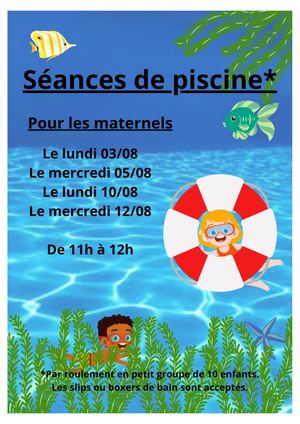 Août | Dates des séances de piscine de l'accueil de loisirs