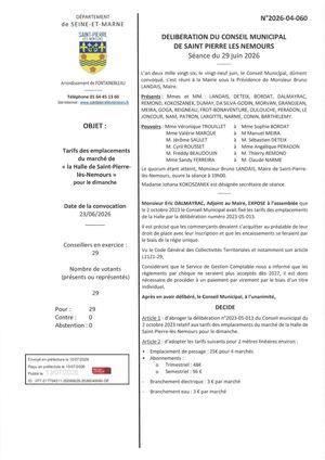 Delib 2026 04 060 Tarifs Des Emplacements Du Marché De La Halle