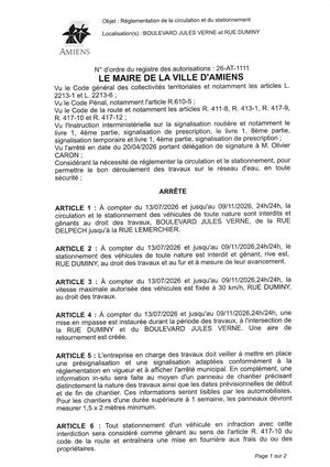 26 AT 1111 Réglementation Du Stationnement Et De La Circulation Boulevard Jules Verne Et Rue Duminy Du 13 07 2026 Au 09 11 2026  - Publiée Le 27 07 2026