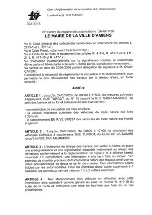 26 AT 1109 Réglementation Du Stationnement Et De La Circulation Rue Turgot Jusqu'au 24 07 2026  - Publiée Le 27 07 2026