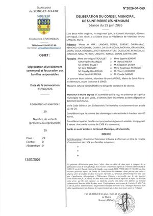 Delib 2026 04 069 Facturation Aux Parents Responsables Suite Ddégradations Bâtiment Communal 1