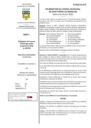 Delib 2026 04 073 Délégation De Travaux D'éclairage Public Programme 2026 Au Sdesm