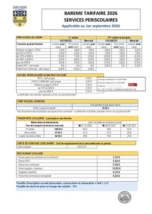 Pj Delib 2026 04 075 Barème Tarifaire Péri Et Extra Scolaires