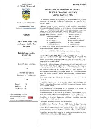 Delib 2026 04 080 Cession D'une Voie D'accès Impasse Du Clos De La Fontaine